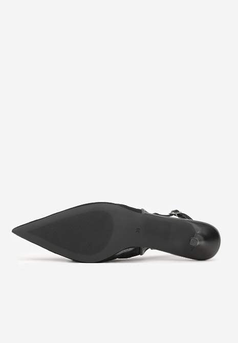 Czarne Sandały na Szpilce Ozdobione Haftem Chelmeda 7