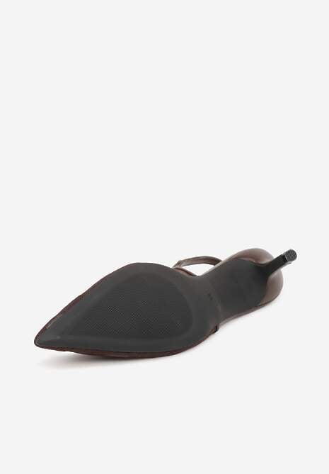 Brązowe Sandały na Szpilce Ozdobione Haftem Chelmeda 7