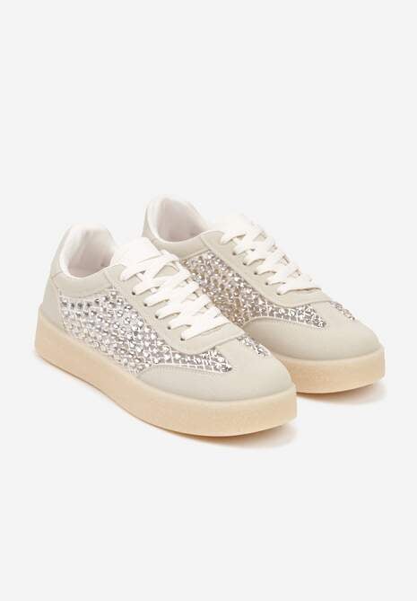 Beżowe Sneakersy na Platformie z Cyrkoniami Moonblaze 5