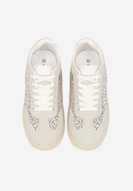 Beżowe Sneakersy na Platformie z Cyrkoniami Moonblaze 6