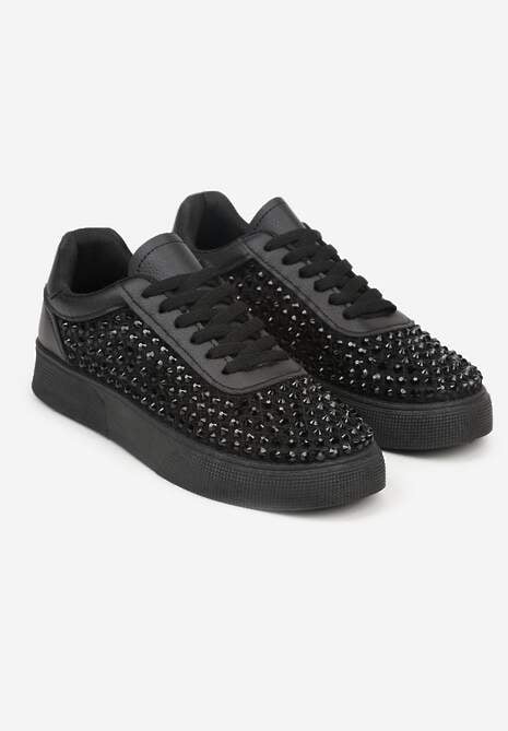 Czarne Cyrkoniowe Sneakersy na Platformie Lilaela 5