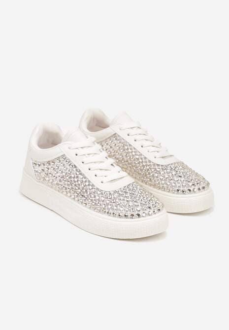 Beżowe Cyrkoniowe Sneakersy na Platformie Lilaela 5