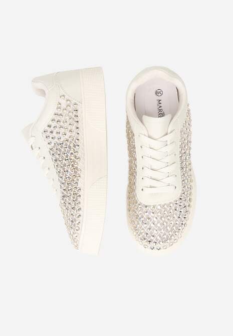 Beżowe Cyrkoniowe Sneakersy na Platformie Lilaela 6