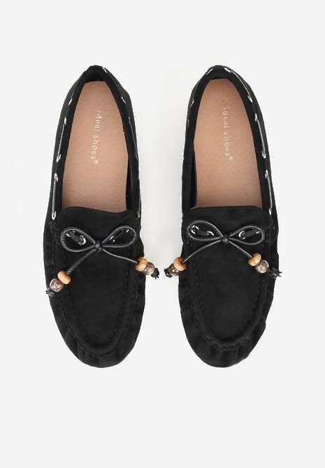 Czarne Mokasyny Ozdobione Kokardą Koralikami i Przeszyciami Clanrunner 6