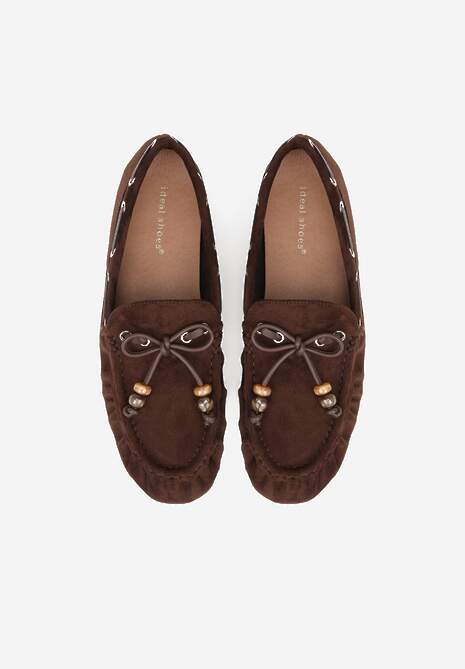 Brązowe Mokasyny Ozdobione Kokardą Koralikami i Przeszyciami Clanrunner 6