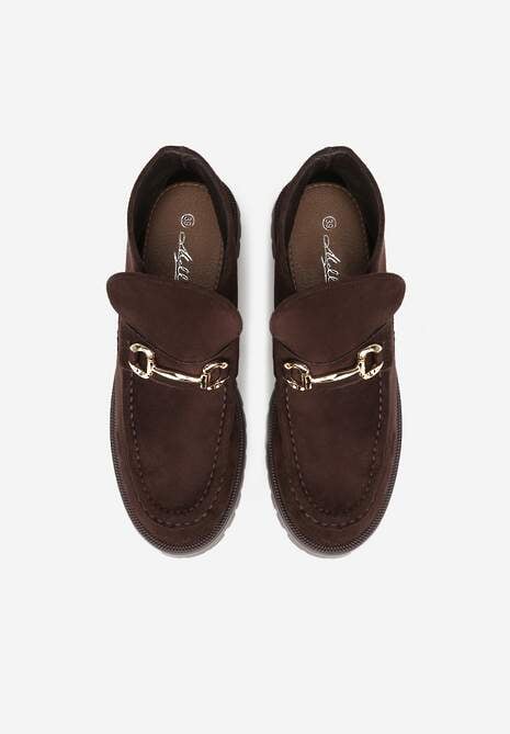 Brązowe Botki w Stylu Loafersów Zdobione Metaliczną Aplikacją Aqianey 6