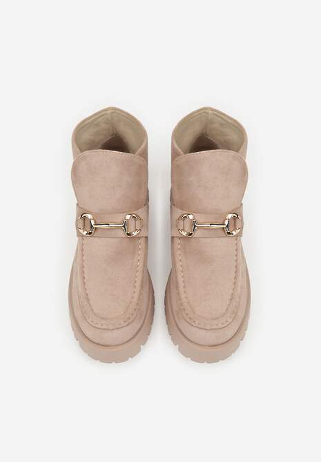 Ciemnobeżowe Botki w Stylu Loafersów Zdobione Metaliczną Aplikacją Aqianey 6