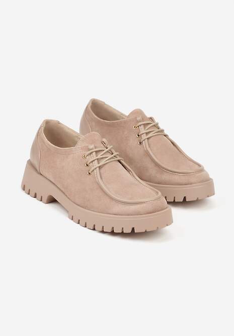 Ciemnobeżowe Półbuty Mokasyny w Stylu Boat Shoes ze Sznurowaniem Balmitar 5