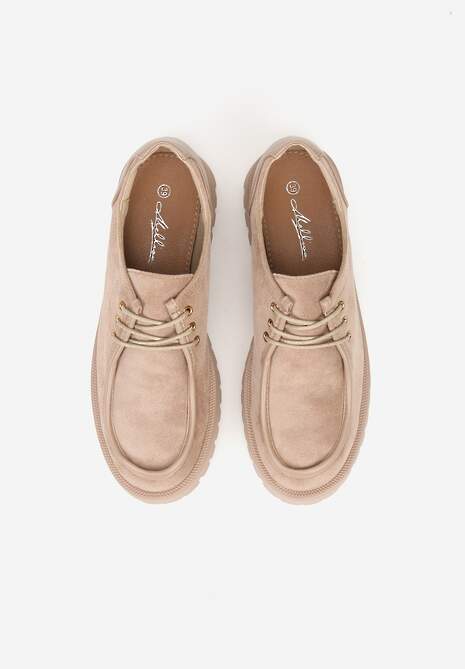 Ciemnobeżowe Półbuty Mokasyny w Stylu Boat Shoes ze Sznurowaniem Balmitar 6