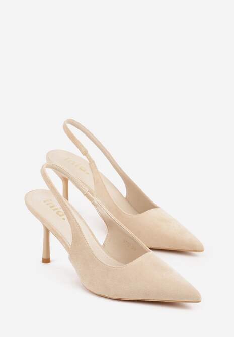 Beżowe Sandały Slingback na Szpilce z Imitacji Zamszu Carilona 5