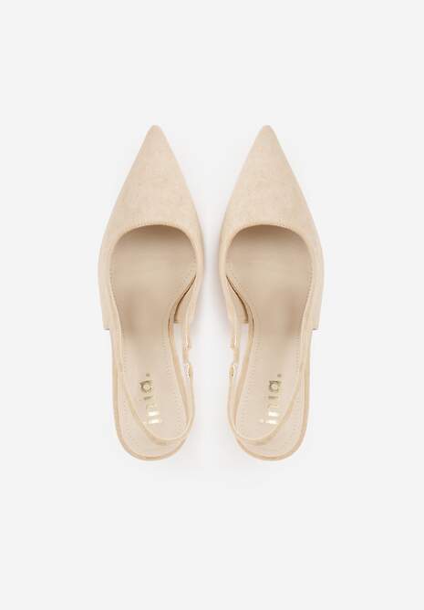 Beżowe Sandały Slingback na Szpilce z Imitacji Zamszu Carilona 6