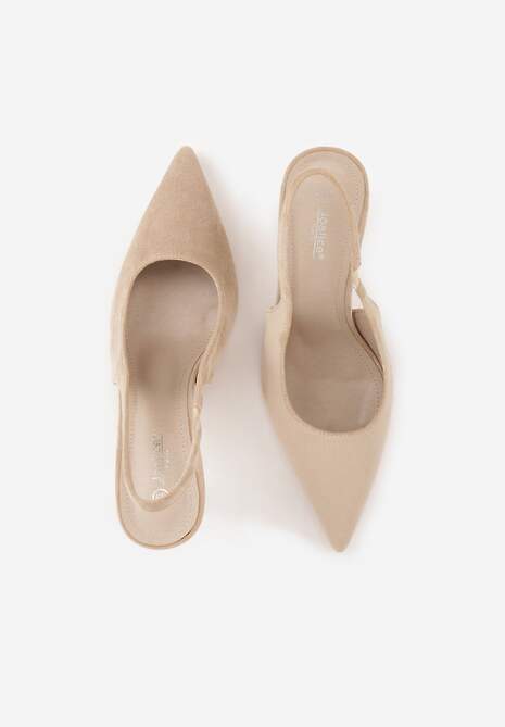 Ciemnobeżowe Sandały z Imitacji Zamszu na Szpilce z Odkrytą Piętą Adrasiphaeia 6