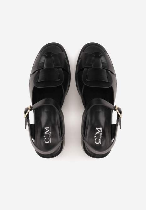 Czarne Sandały na Słupku z Geometryczną Cholewką Aiganele 6