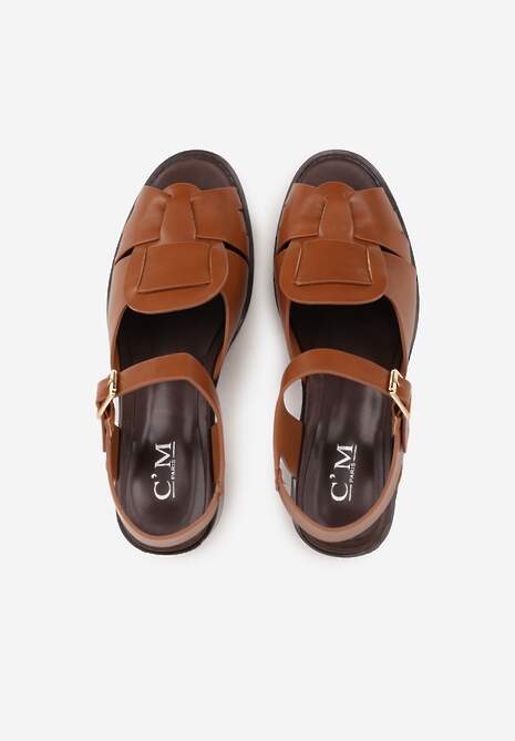 Brązowe Sandały na Słupku z Geometryczną Cholewką Aiganele 6