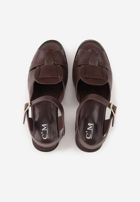 Ciemnobrązowe Sandały na Słupku z Geometryczną Cholewką Aiganele 6