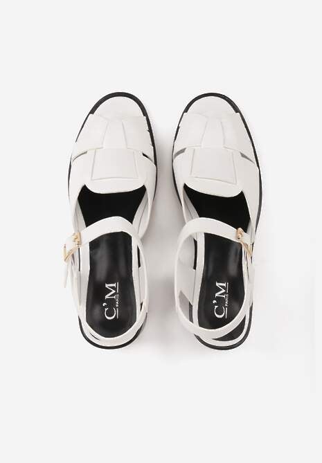 Białe Sandały na Słupku z Geometryczną Cholewką Aiganele 6