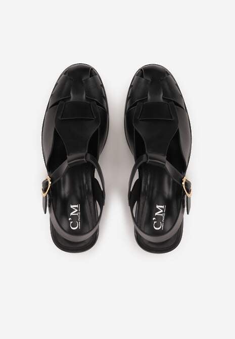 Czarne Sandały na Słupku Ozdobione Wycięciami Rharlan 6