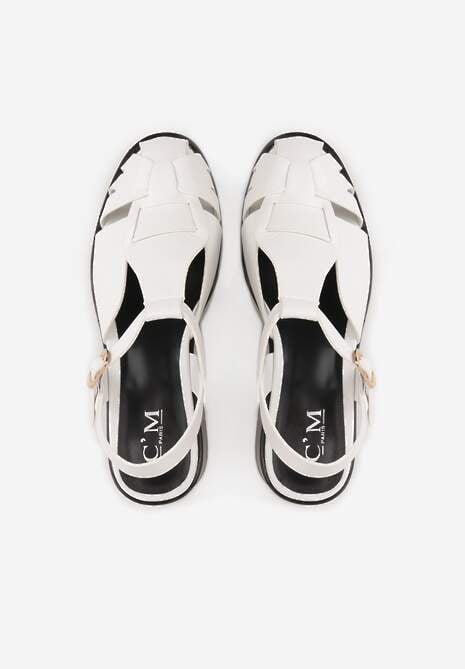 Białe Sandały na Słupku Ozdobione Wycięciami Rharlan 6