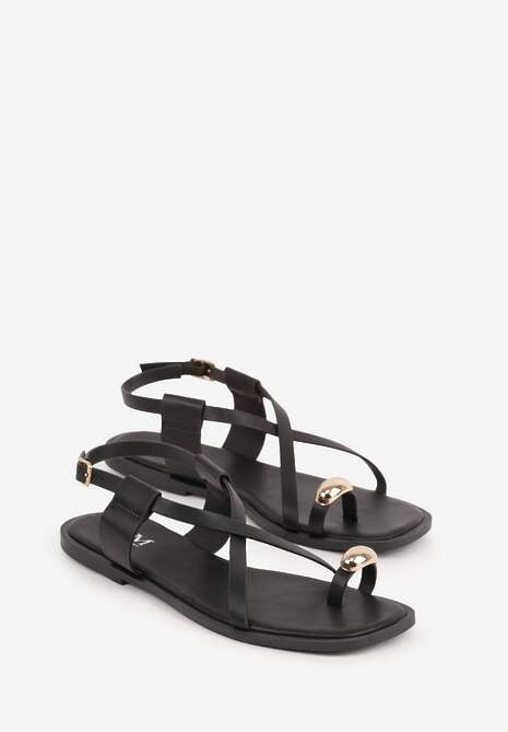 Czarne Sandały Typu Japonki Ozdobione Metaliczną Aplikacją Grynyra 5