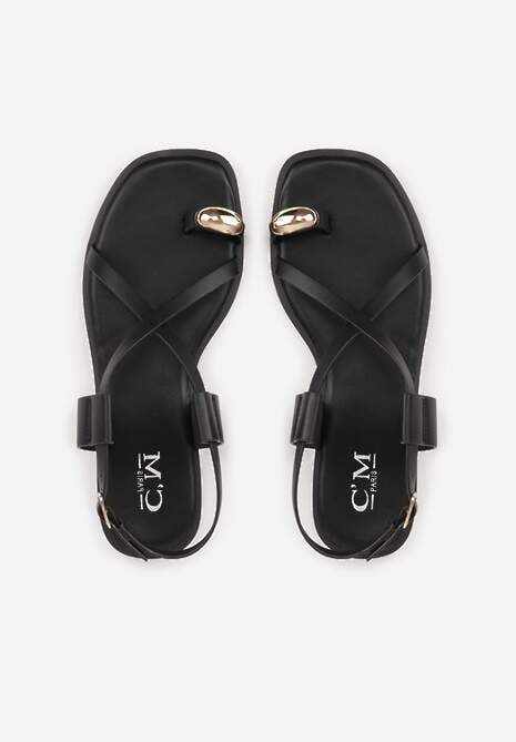 Czarne Sandały Typu Japonki Ozdobione Metaliczną Aplikacją Grynyra 6