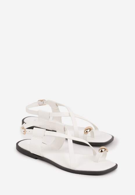 Białe Sandały Typu Japonki Ozdobione Metaliczną Aplikacją Grynyra 5