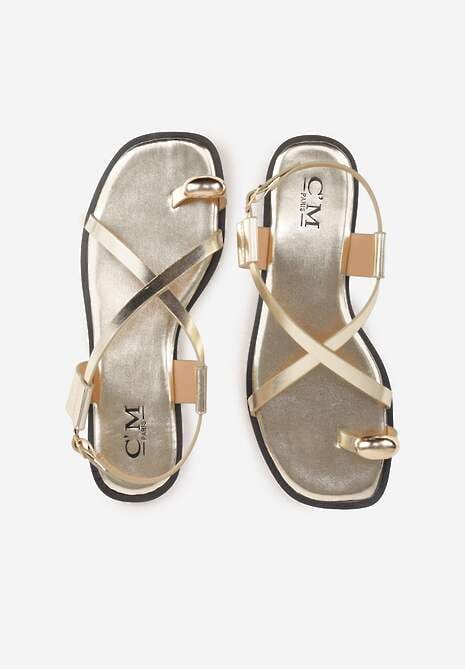 Złote Sandały Typu Japonki Ozdobione Metaliczną Aplikacją Grynyra 6