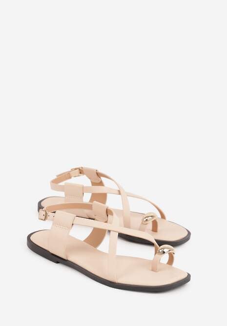 Beżowe Sandały Typu Japonki Ozdobione Metaliczną Aplikacją Grynyra 5