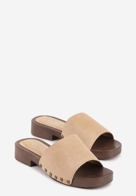 Beżowe Klapki z Nitami Lephiaphe 5