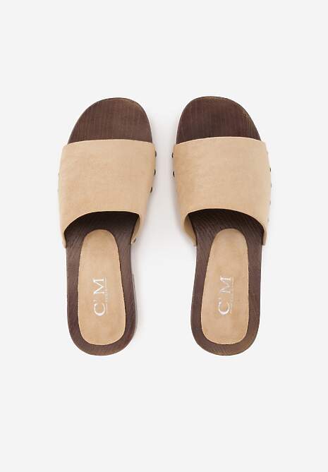 Beżowe Klapki z Nitami Lephiaphe 6