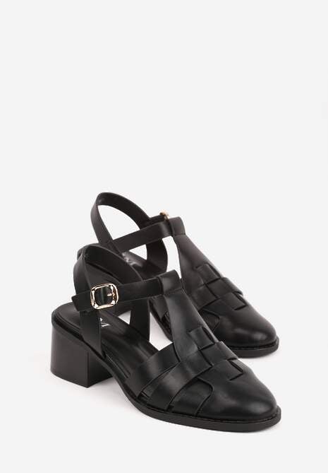 Czarne Sandały na Stożku Ozdobione Geometryczną Cholewką Peripe 5