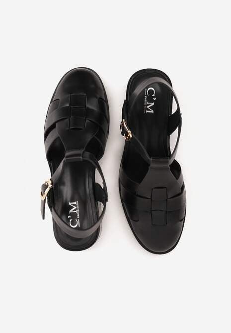 Czarne Sandały na Stożku Ozdobione Geometryczną Cholewką Peripe 6