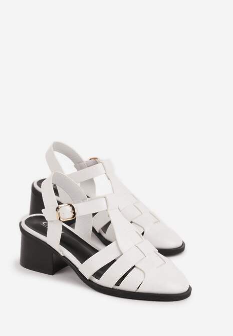Białe Sandały na Stożku Ozdobione Geometryczną Cholewką Peripe 5