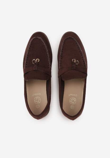 Brązowe Mokasyny z Ekozamszu Zdobione Metaliczną Zawieszką Ralselia 6