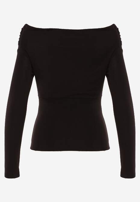 Czarna Marszczona Bluzka z Bawełną i Dekoltem w Łódkę Orinlia 7