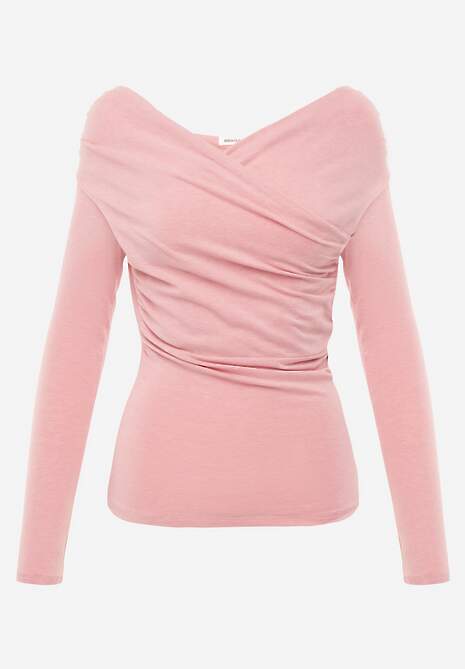 Różowa Marszczona Bluzka z Bawełną i Dekoltem w Łódkę Orinlia 6