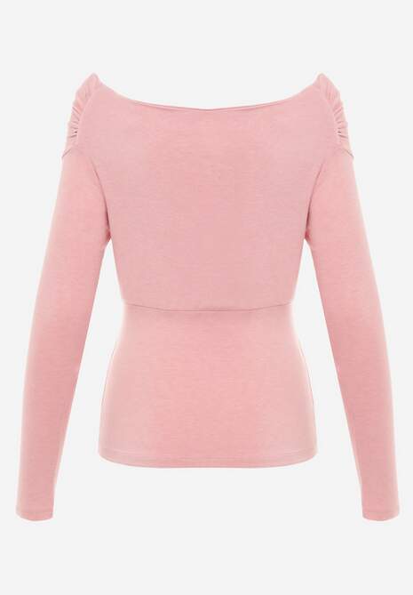 Różowa Marszczona Bluzka z Bawełną i Dekoltem w Łódkę Orinlia 7