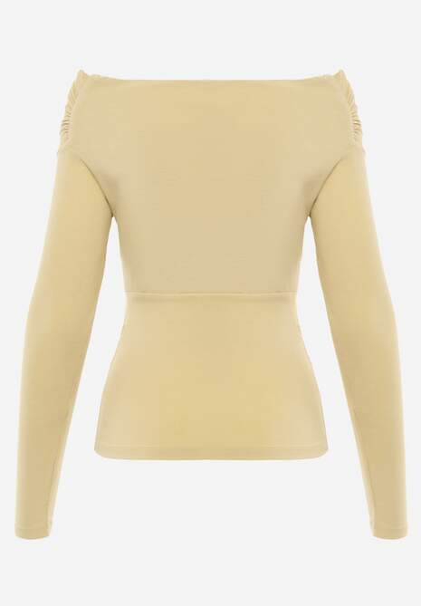 Zielona Marszczona Bluzka z Bawełną i Dekoltem w Łódkę Orinlia 7