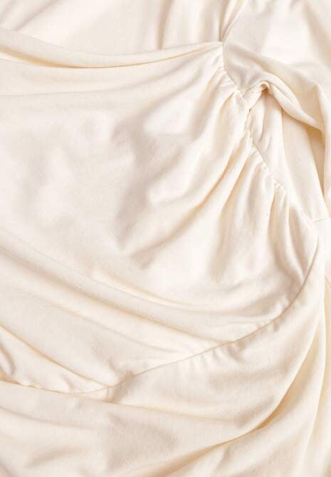 Beżowy Marszczona Bluzka z Bawełną i Dekoltem w Łódkę Orinlia 6