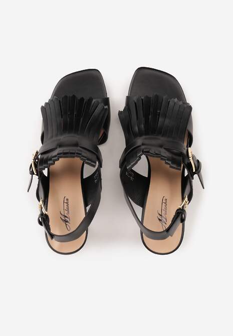 Czarne Sandały na Słupku z Frędzlami z Przodu Cahriana 6