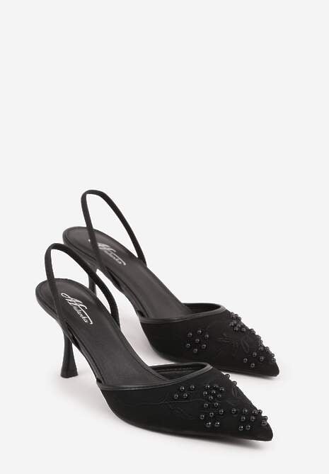 Czarne Sandały na Szpilce Ozdobione Haftowanym Wzorem i Koralikami Sametis 5