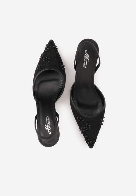 Czarne Sandały na Szpilce Ozdobione Haftowanym Wzorem i Koralikami Sametis 6