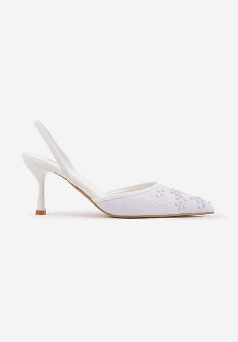Białe Sandały na Szpilce Ozdobione Haftowanym Wzorem i Koralikami Sametis 4