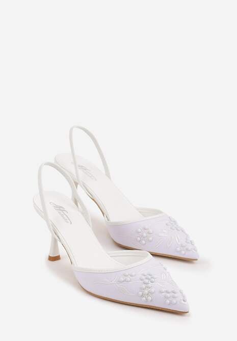 Białe Sandały na Szpilce Ozdobione Haftowanym Wzorem i Koralikami Sametis 5