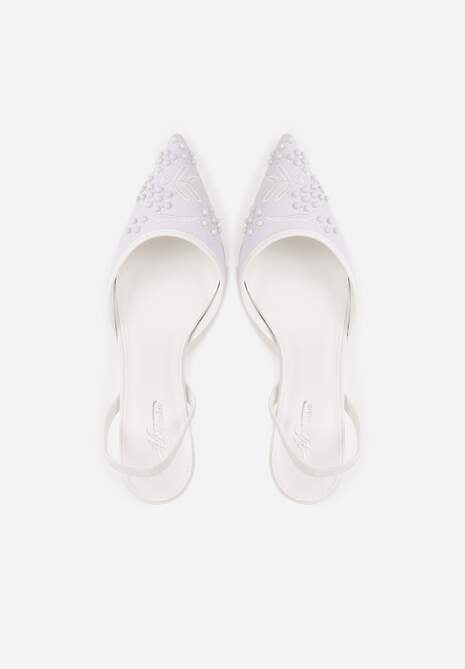 Białe Sandały na Szpilce Ozdobione Haftowanym Wzorem i Koralikami Sametis 6