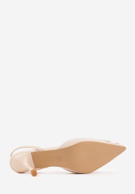 Beżowe Sandały na Szpilce Ozdobione Haftowanym Wzorem i Koralikami Sametis 7