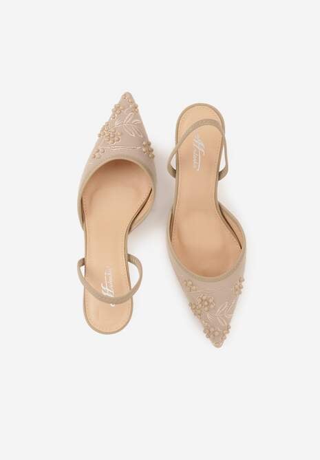 Ciemnobeżowe Sandały na Szpilce Ozdobione Haftowanym Wzorem i Koralikami Sametis 6