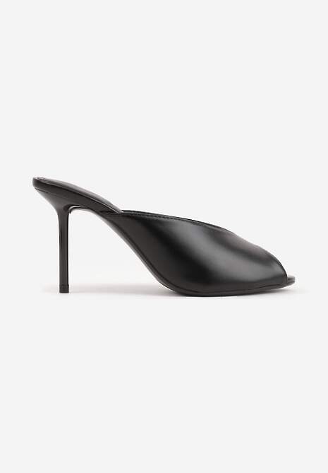 Czarne Klapki na Szpilce z Wyciętą Cholewką Ariesona 4