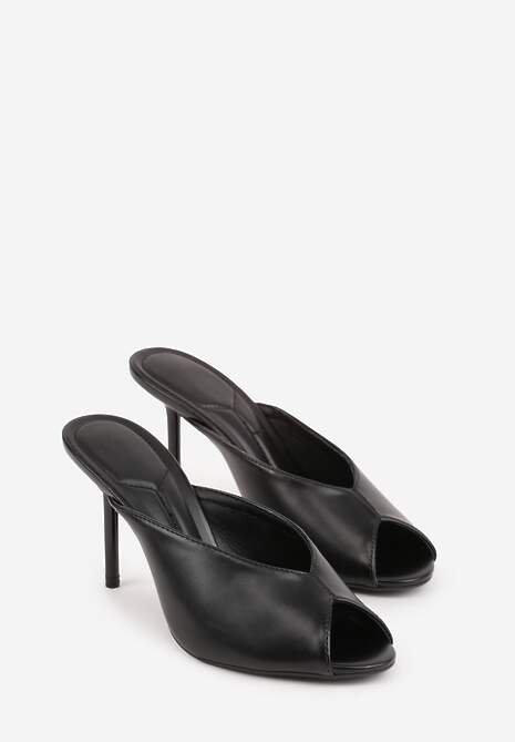 Czarne Klapki na Szpilce z Wyciętą Cholewką Ariesona 5
