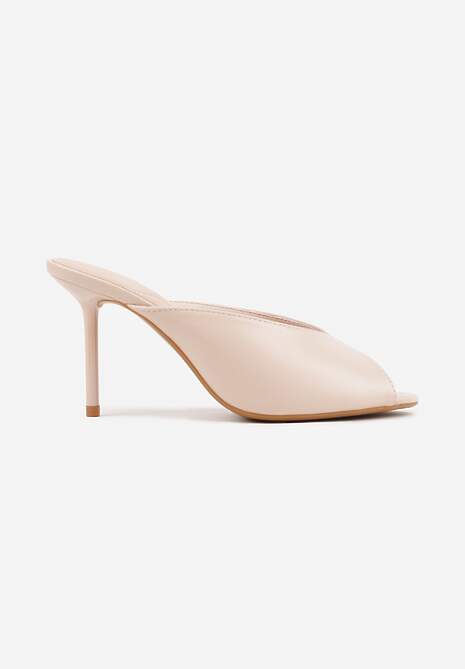 Beżowe Klapki na Szpilce z Wyciętą Cholewką Ariesona 4