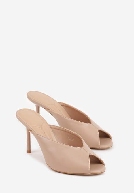 Ciemnobeżowe Klapki na Szpilce z Wyciętą Cholewką Ariesona 5